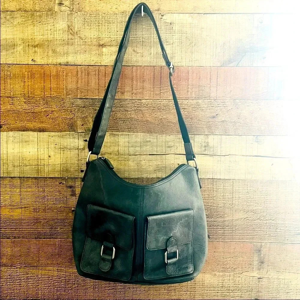 NWOT Jack George’s Distressed Slate Grey Buffalo Leather Crossbody